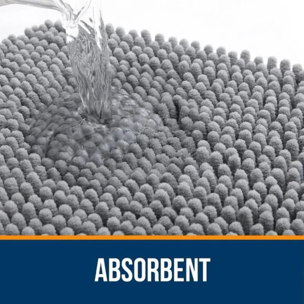 New 30in x 20in Grey Chenille Bath Rug, Soft, Absorbent, Quick Dry Bathroom Mat